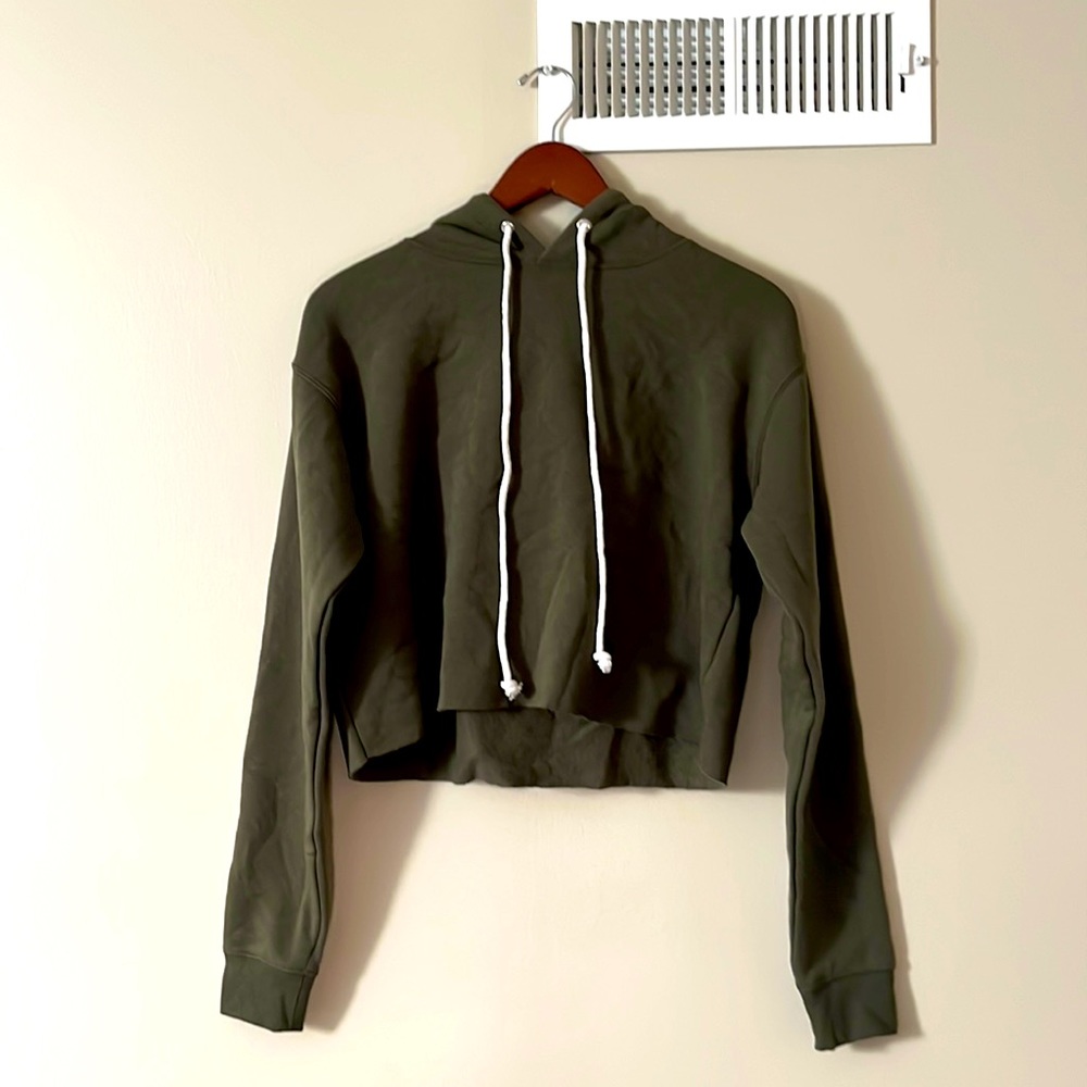 Olive Green Cropped Oversized Hoodie XS